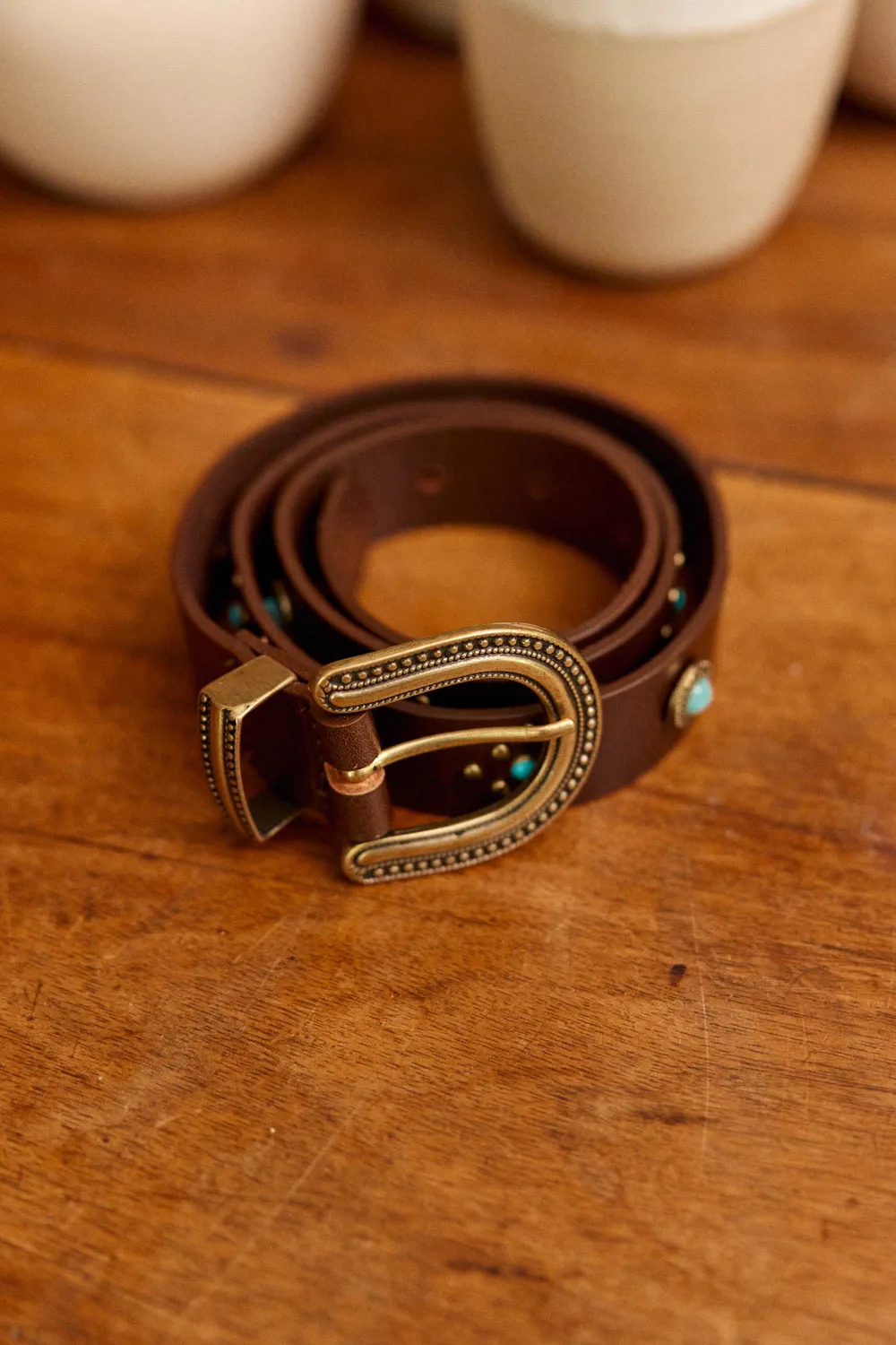 La Petite Etoile Azul leren riem bruin met steentjes