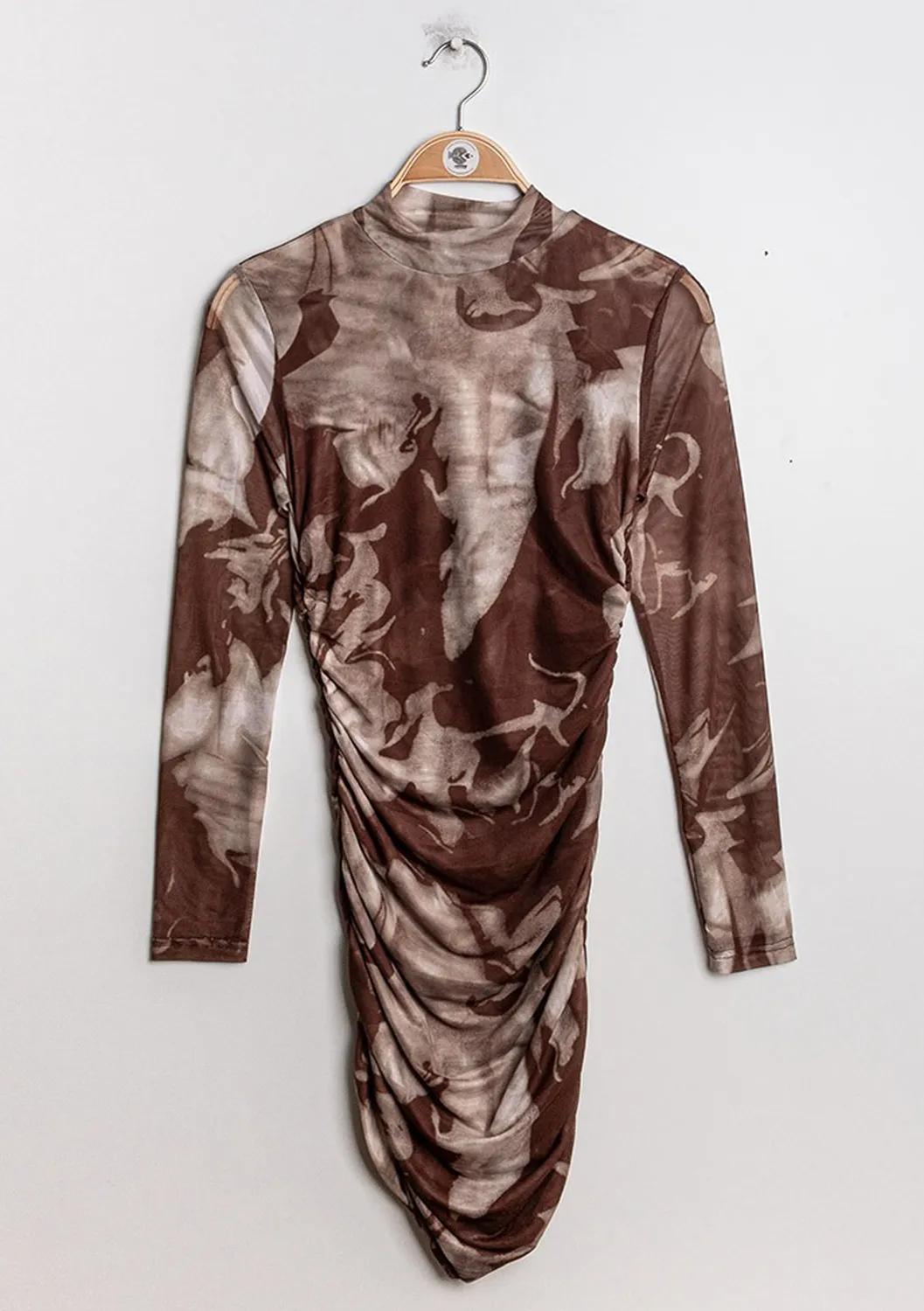 LOVEDRUNKY Ruches jurk bruin stretch mesh