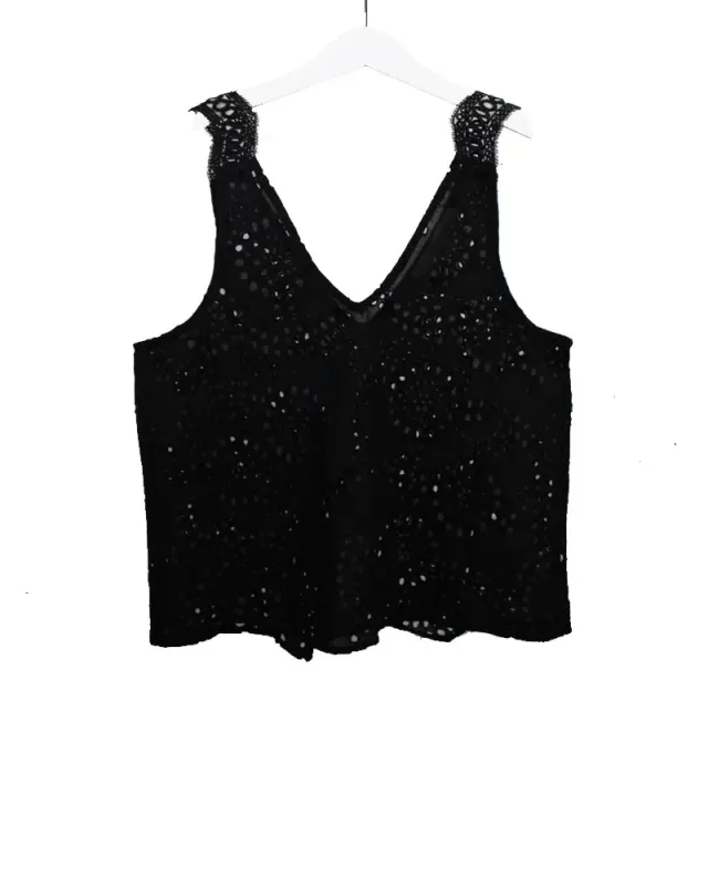 LOVEDRUNKY Singlet Kant topje Zwart wijd zonder stretch