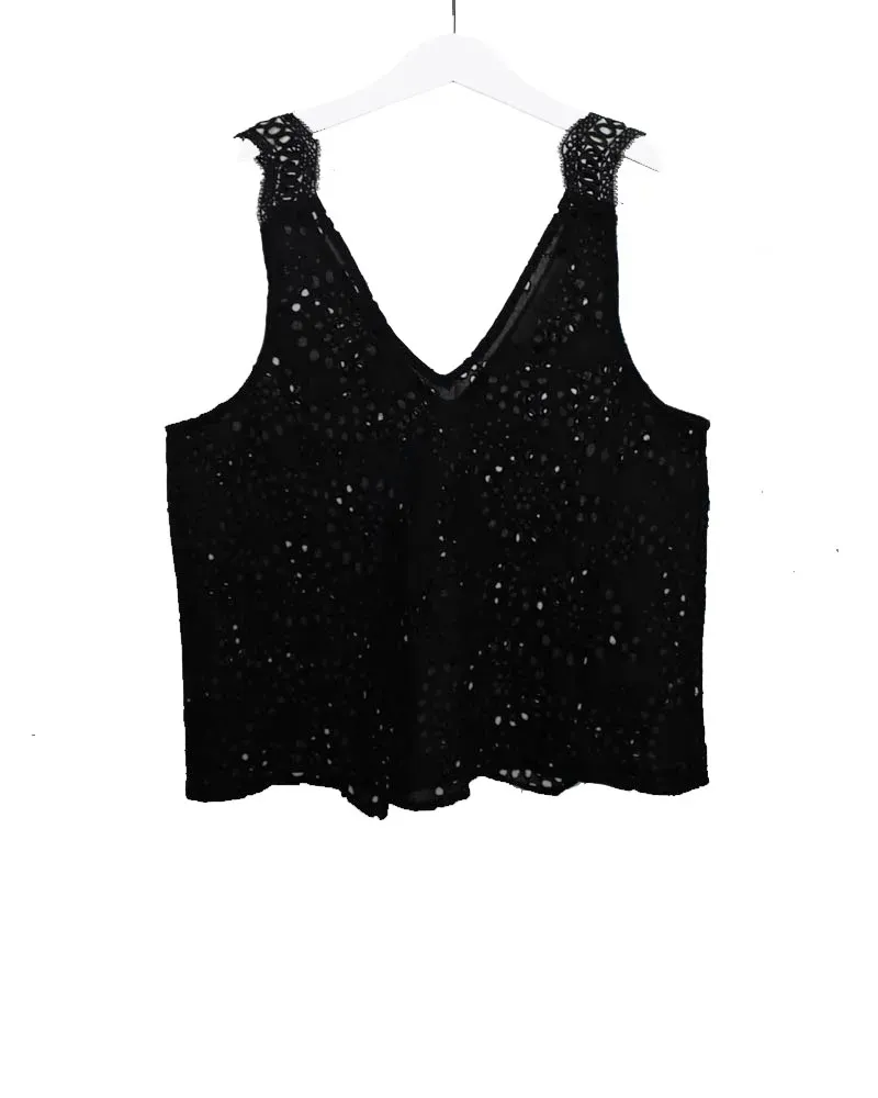LOVEDRUNKY Singlet Kant topje Zwart wijd zonder stretch