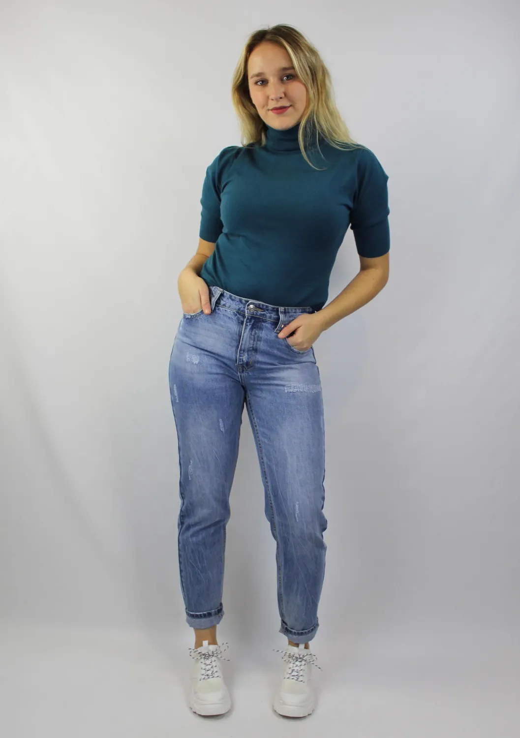 LOVEDRUNKY Turtleneck top blauw zachte col