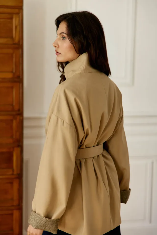 La Petite Etoile Nao parka camel geruit afneembare riem