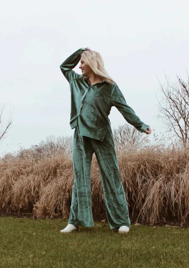 LOVEDRUNKY Velvet broek Groen zachte stof