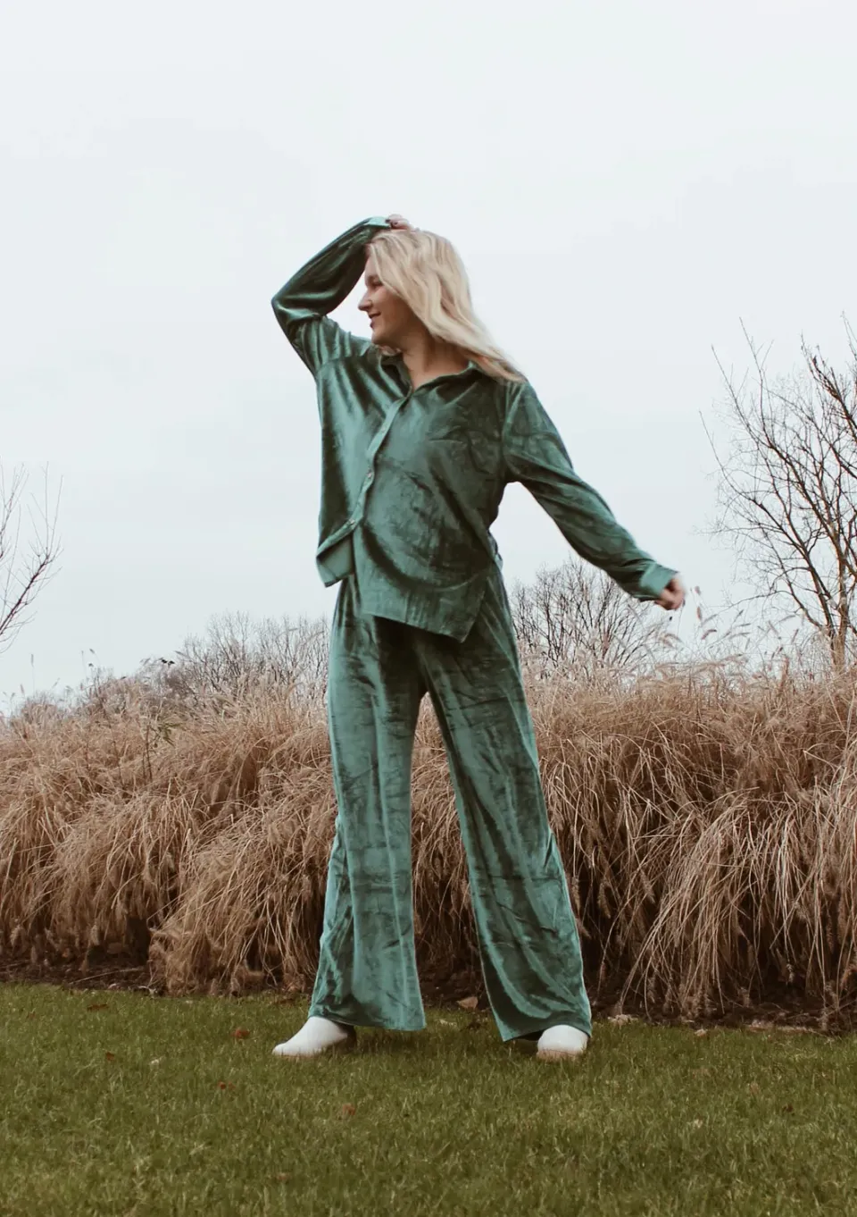 LOVEDRUNKY Velvet broek Groen zachte stof