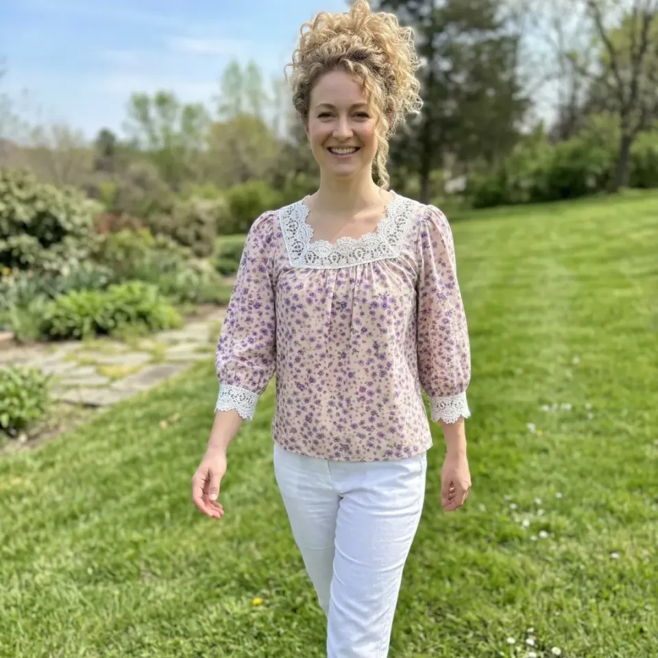 Tatyana Shelly Lace Trim blouse S lila bloemen
