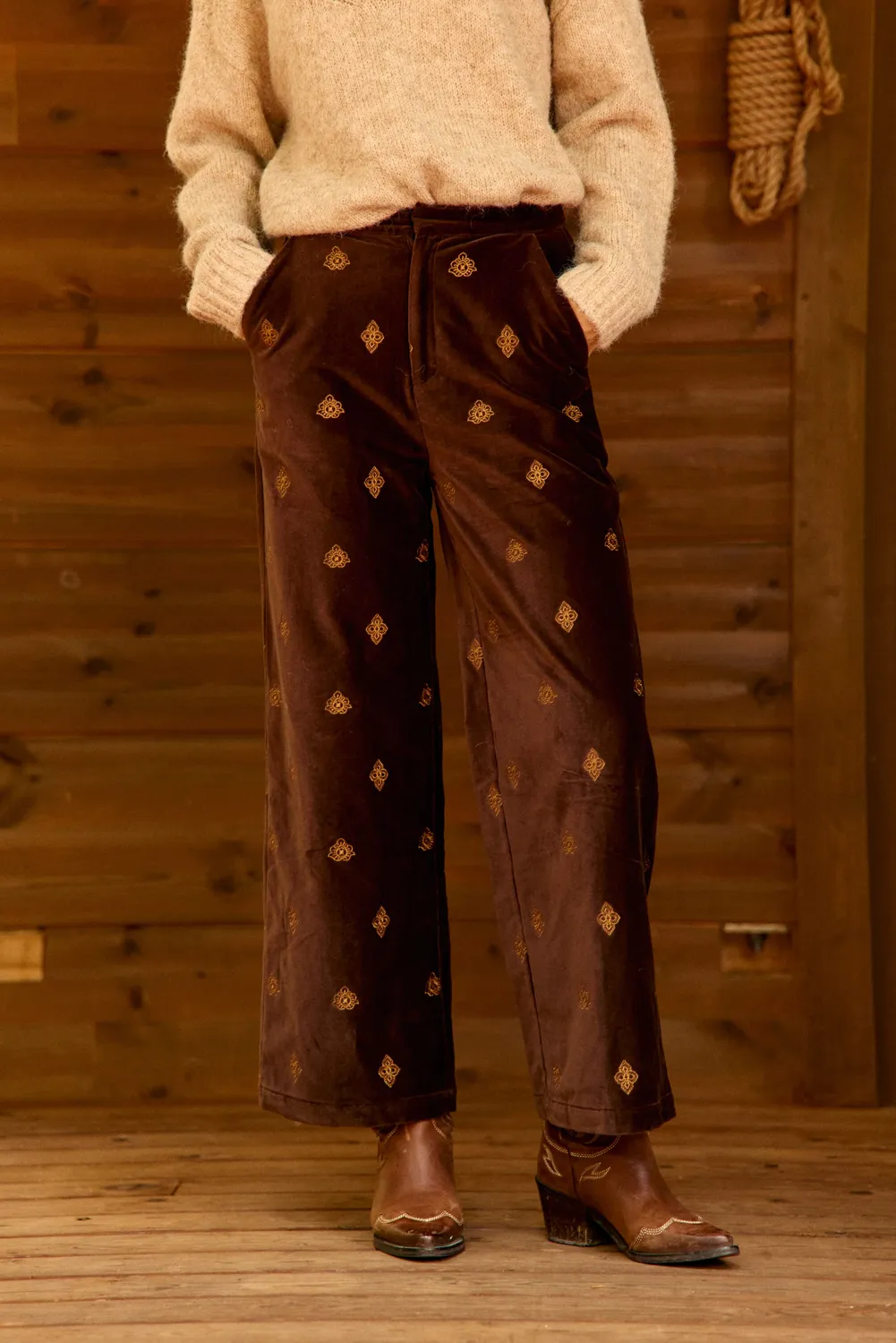 La Petite Etoile Phelia broek bruin geborduurd fluweel