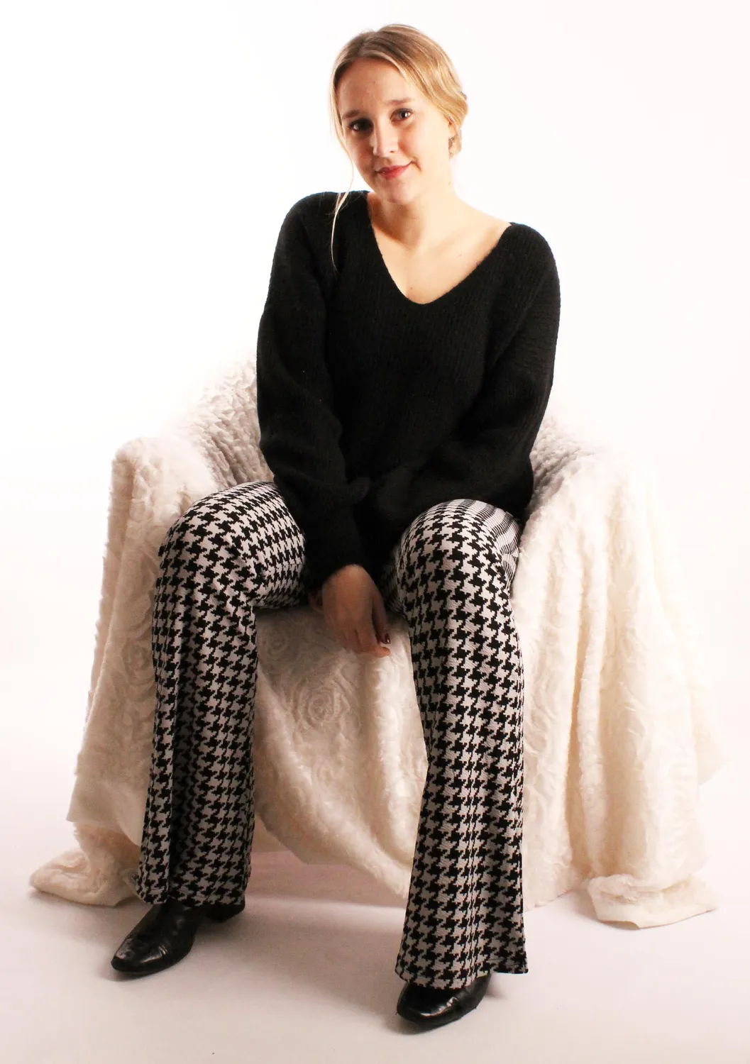 LOVEDRUNKY Flared Pied-de-poule Broek Zwart Grijs