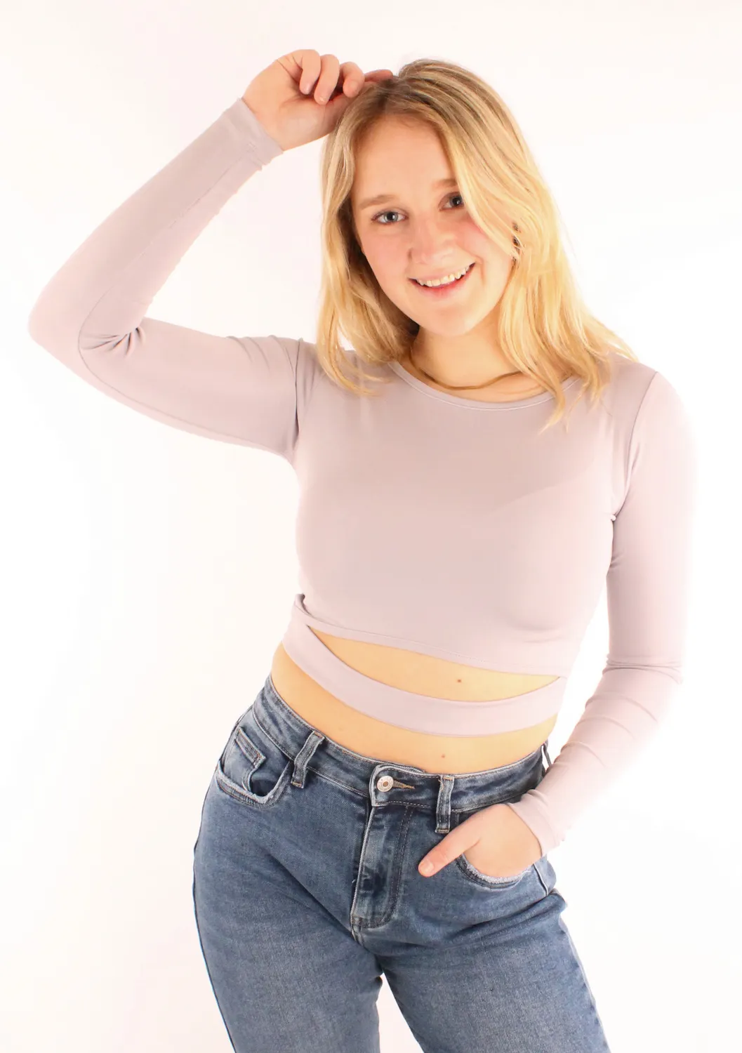 LOVEDRUNKY Cut Out grijze crop top stretch