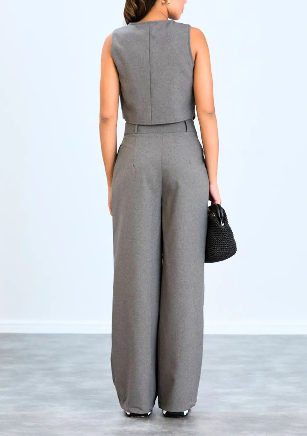 LOVEDRUNKY Gilet Grijs Top met knoopsluiting luchtig