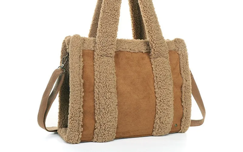 Amiek Lech shopper camel teddy met rits 49 cm