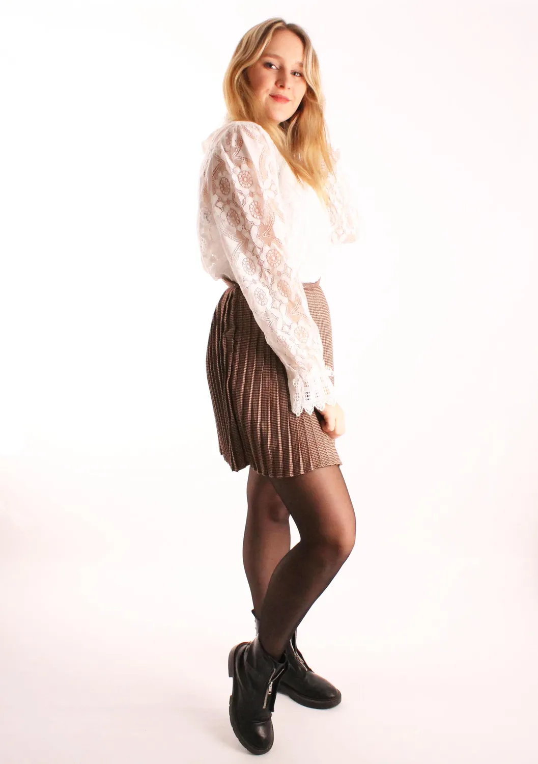 LOVEDRUNKY Rok Plissé Geruit bruin vintage