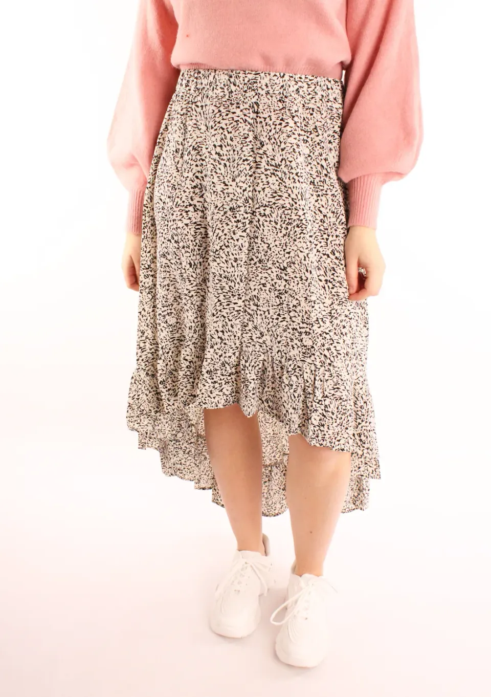 LOVEDRUNKY Animal Midi rok wit zwart asymmetrisch