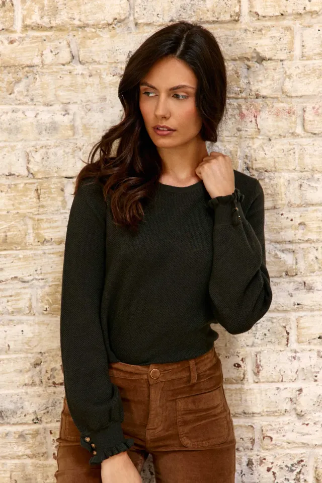 La Petite Etoile Melaky trui kaki rechte pasvorm honingraat