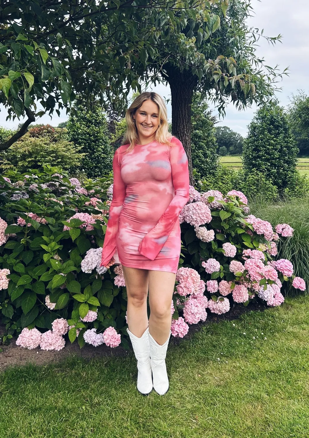 LOVEDRUNKY Dreamy jurk roze print lange mouw