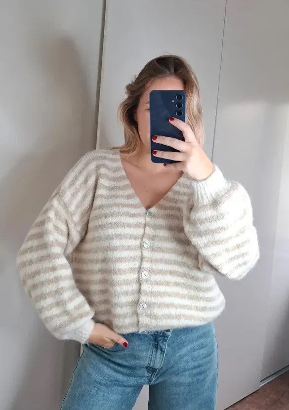 LOVEDRUNKY Vest Gestreept beige fluffy knit