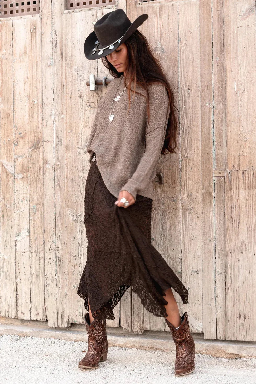 Moost Luna Lace Skirt rok donkerbruin kanten