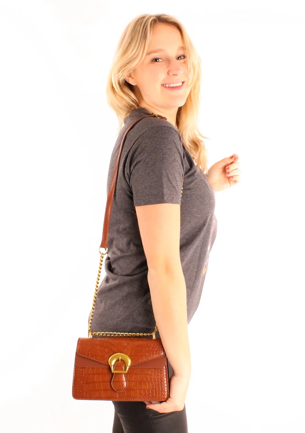 LOVEDRUNKY Croco Crossbody schoudertas Bruin 22 cm