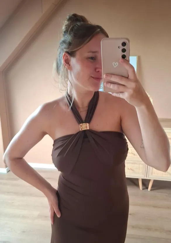LOVEDRUNKY Maxi Jurk Gesp jurk bruin halter goud
