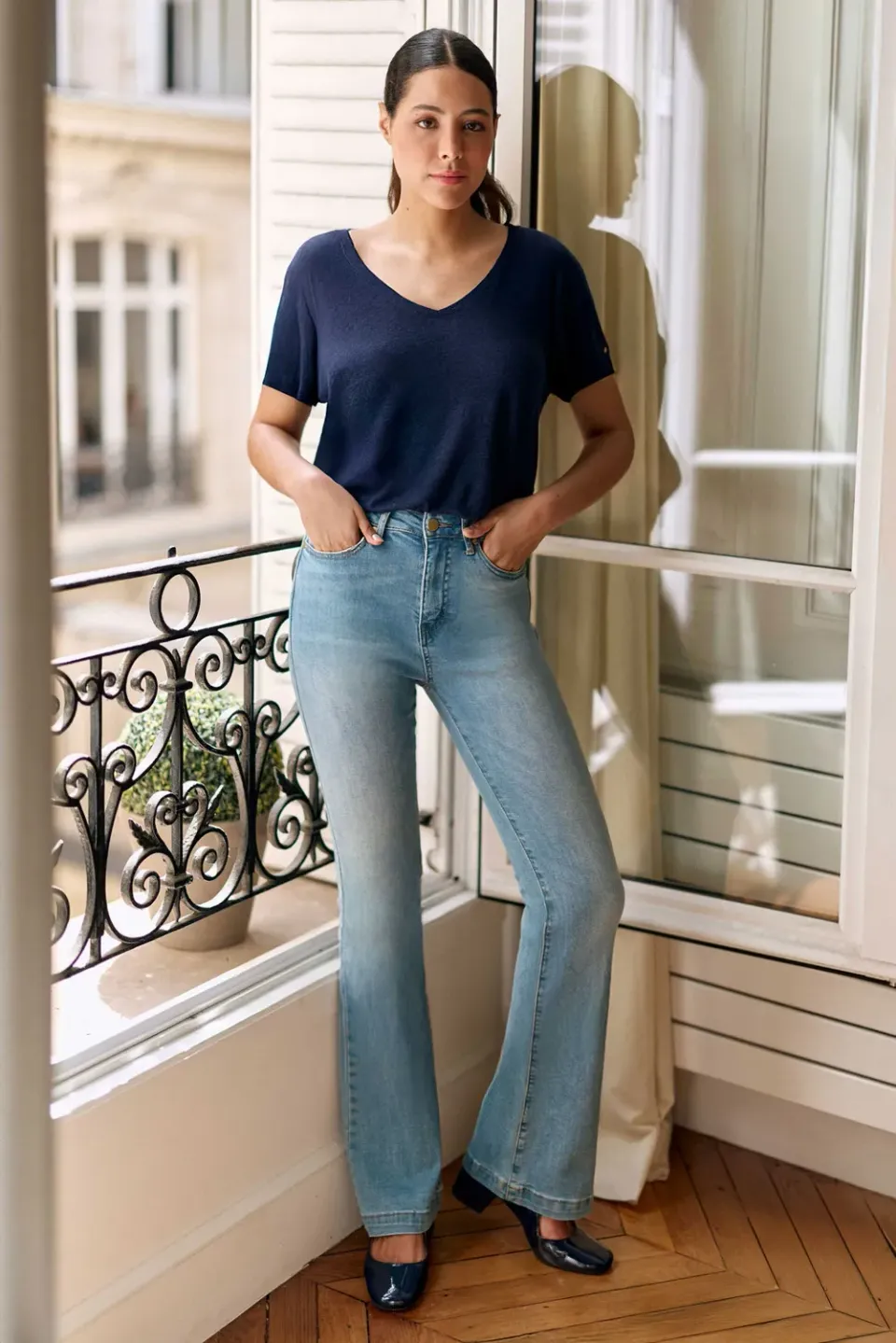 La Petite Etoile Lancelot flare jeans stone hoge taille