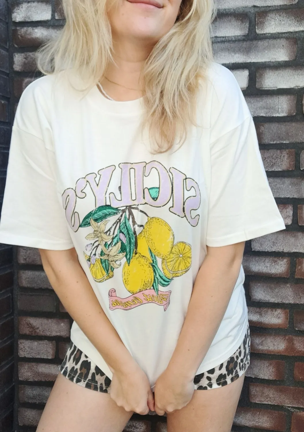 LOVEDRUNKY Sicily’s t-shirt ecru oversized print