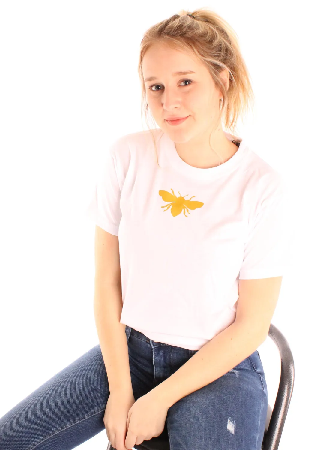 LOVEDRUNKY Bee T-shirt wit met gouden bij