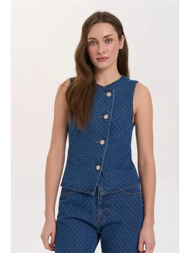 Amiek 24c Denim Gilet Lin gilet blauw katoen