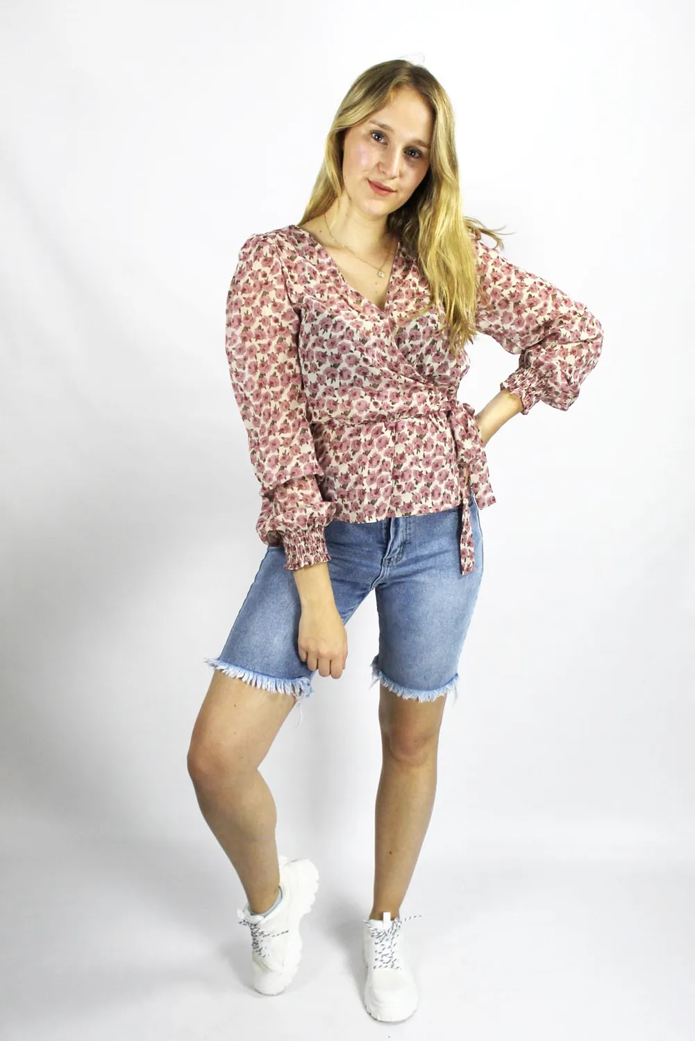 Lovedrunky Roses blouse roze omslag bloemen