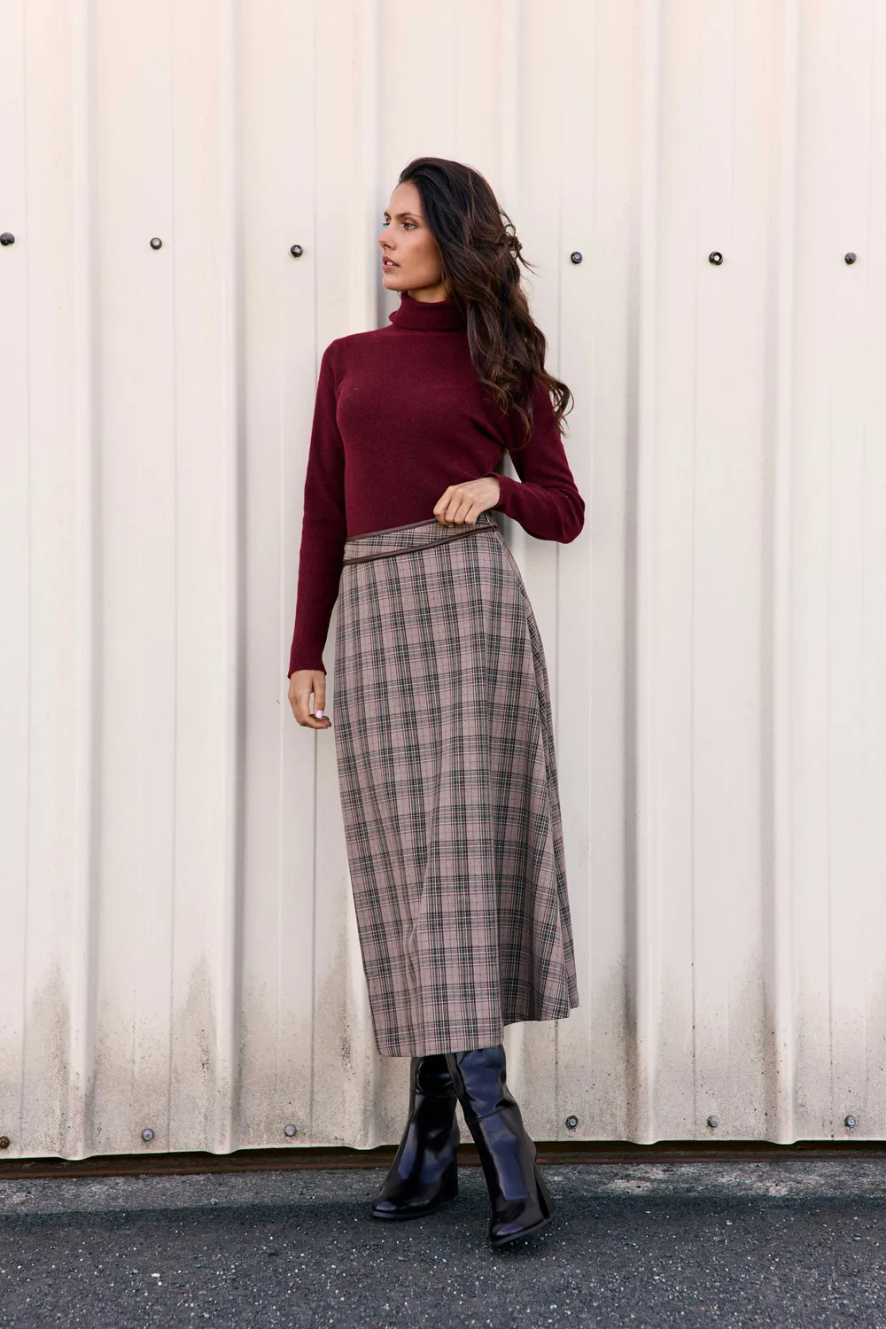 La Petite Etoile Jayleen rok taupe ruit midi