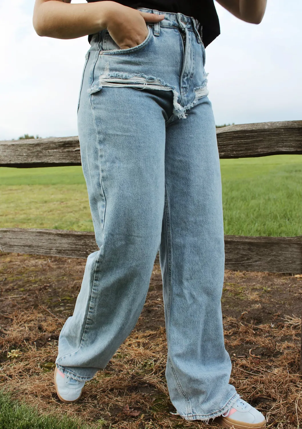 LOVEDRUNKY Damaged Wide Leg jeans blauw high waist