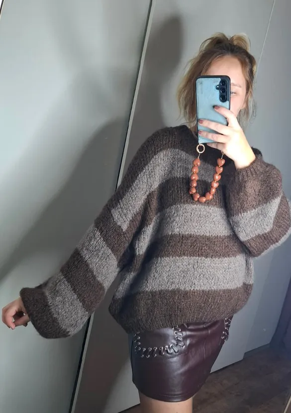 LOVEDRUNKY Oversized Stripe Trui Bruin – wijd