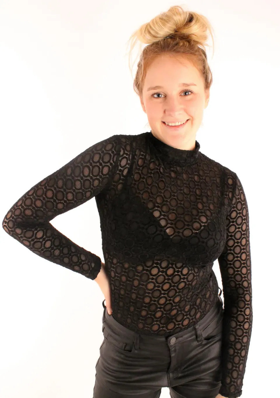 LOVEDRUNKY Kant Turtleneck top zwart kant