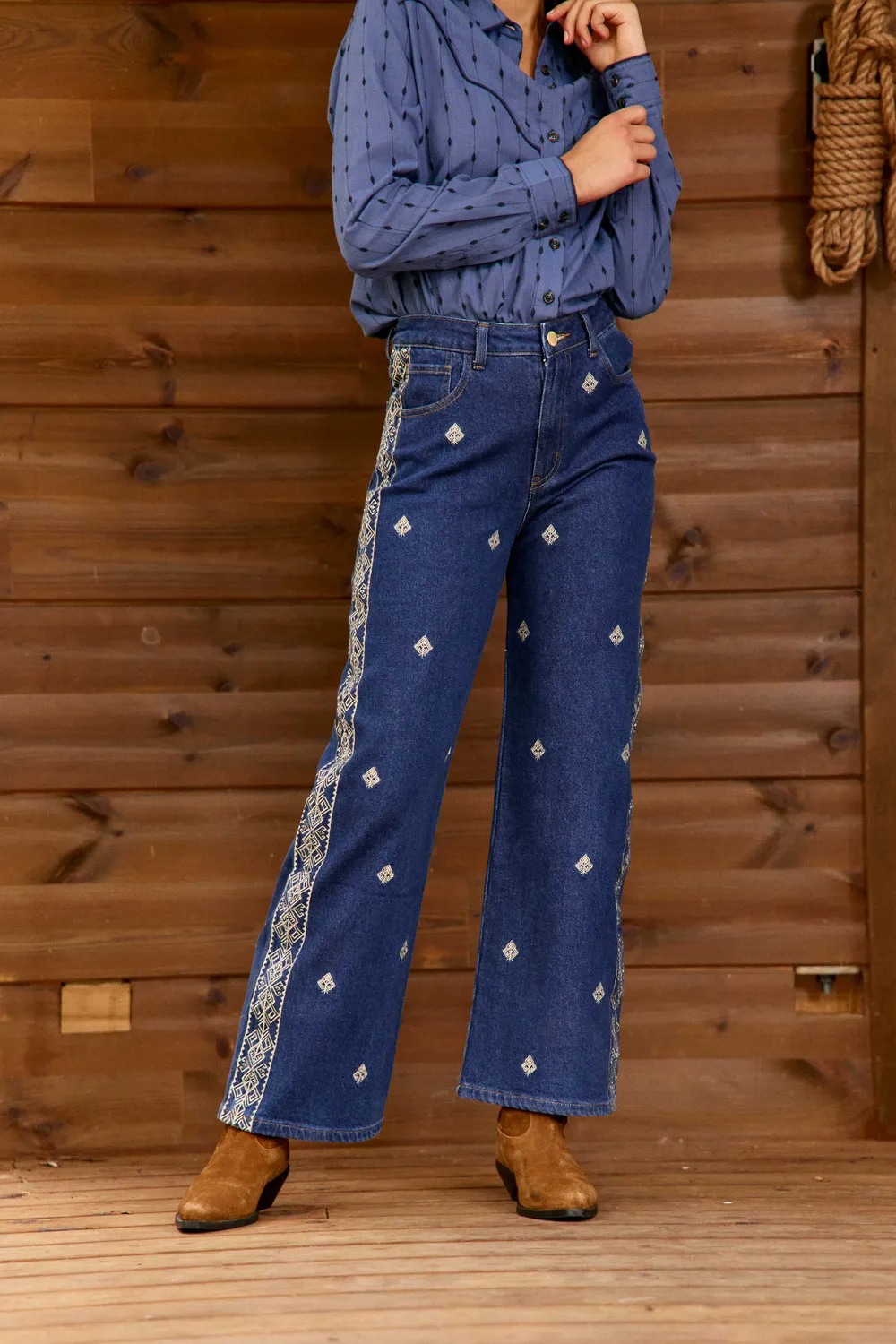 La Petite Etoile Zephyra rechte jeans 94-wash met borduursel