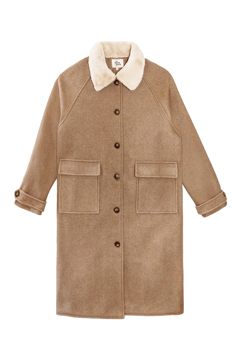 La Petite Etoile Nattis lange mantel taupe bontkraag