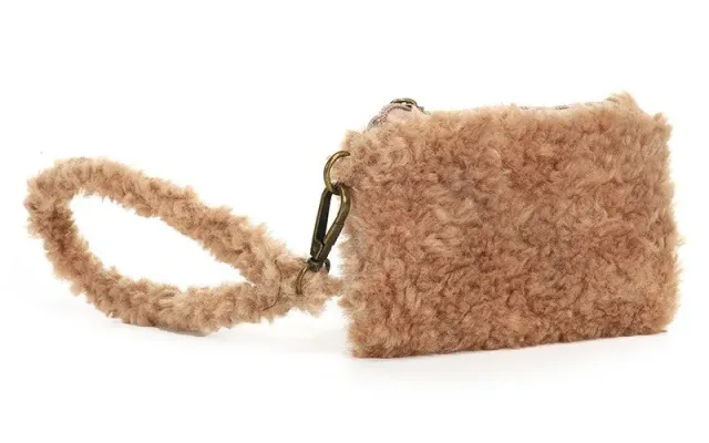 Amiek Fien camel teddy portemonnee met polsbandje