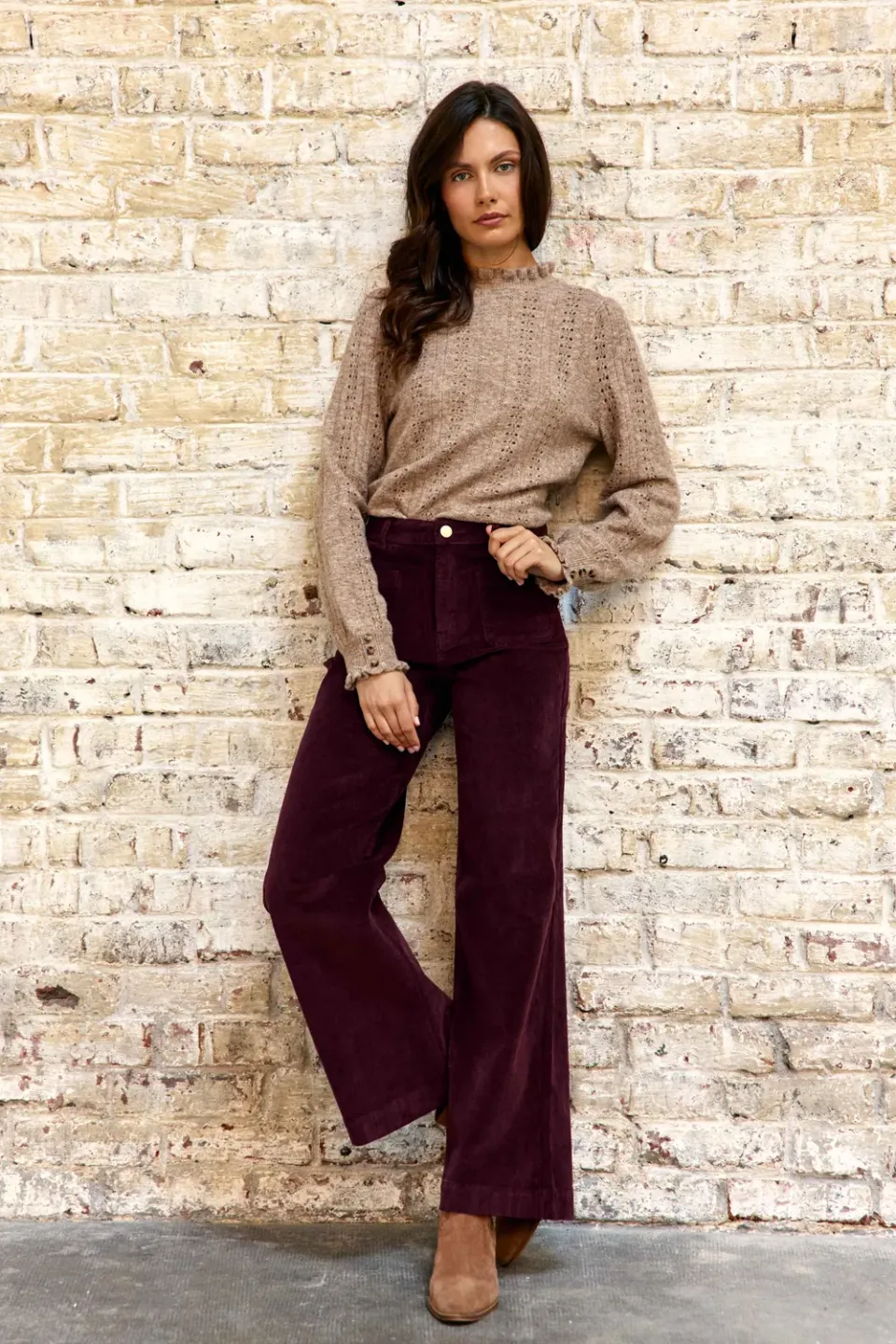 La Petite Etoile Atlanty wijde broek bordeaux ribfluweel