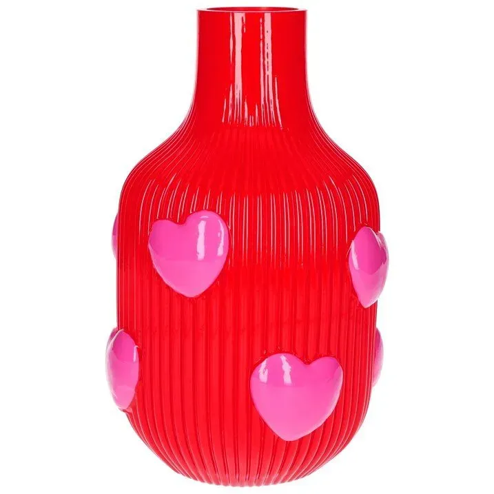 Amiek L'amour Harten vaas rood glas 25 cm