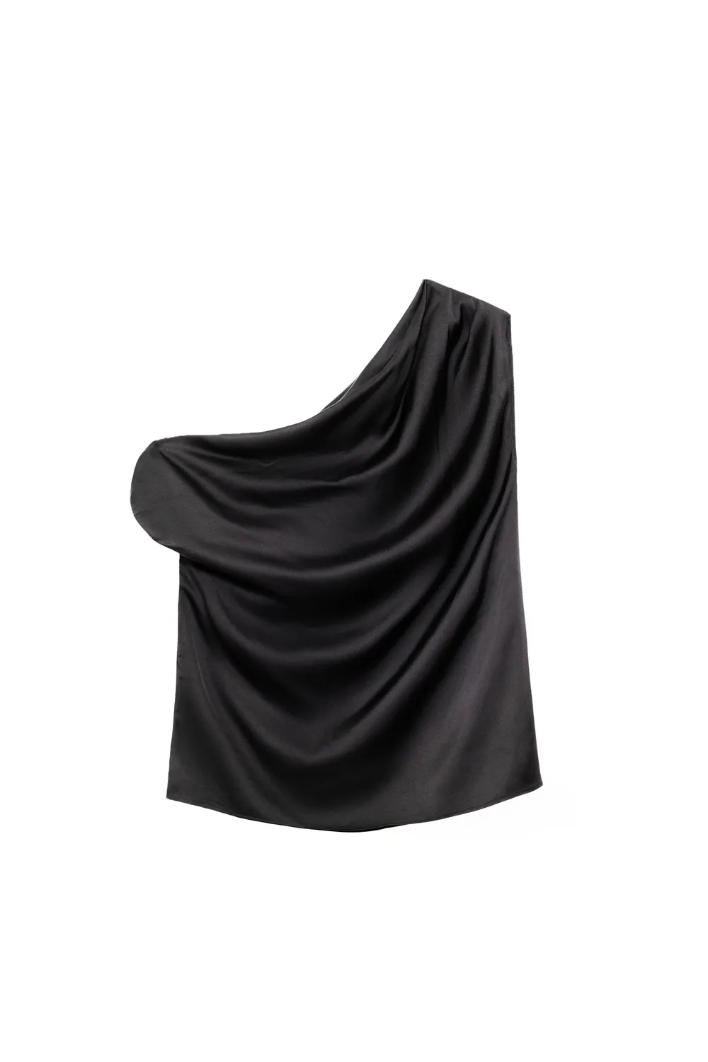 La Petite Etoile Torine one-shoulder top zwart satijn