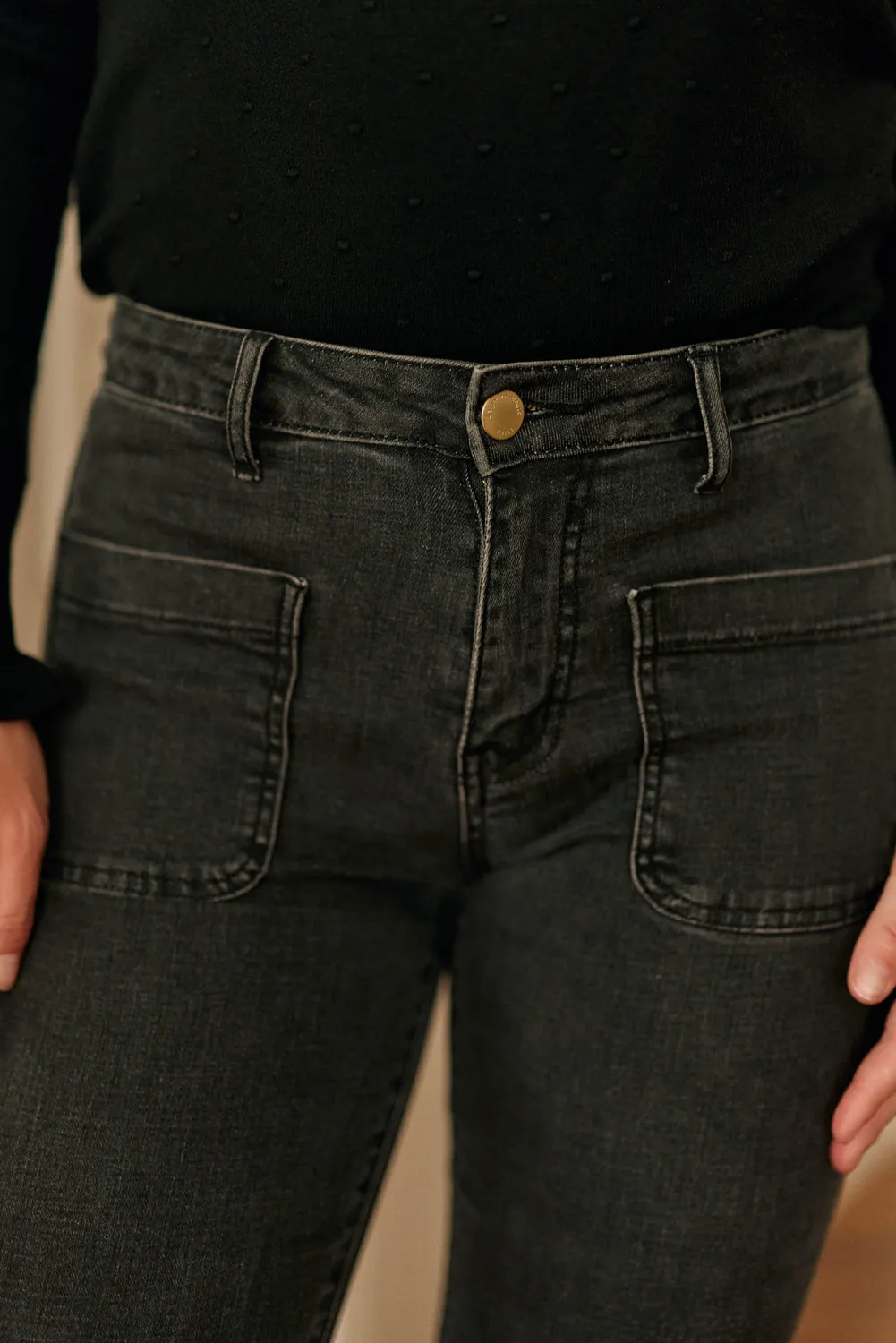 La Petite Etoile Sonny jeans grijs flare hoge taille
