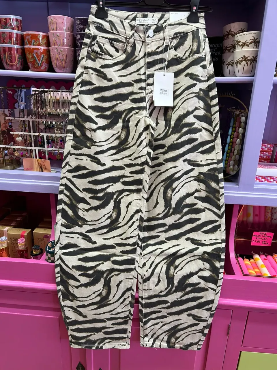 Laulia Barrel Zebra jeans beige met stretch