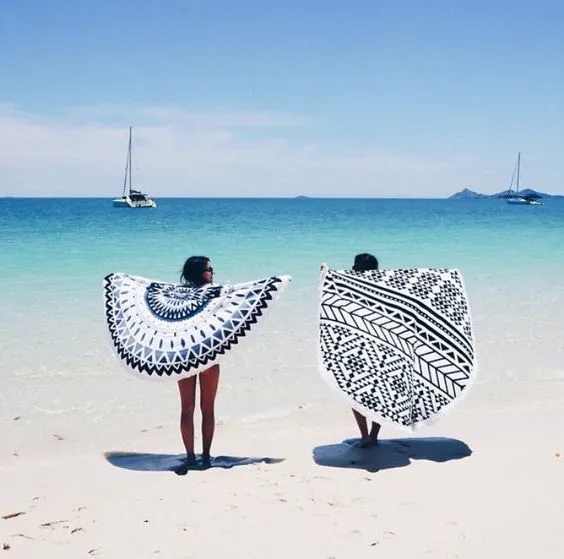 LOVEDRUNKY Ronde Handdoek strandlaken blue sun 150 cm