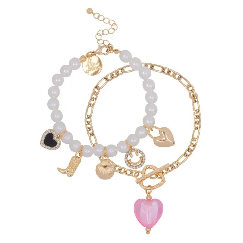 Noor Pearl Pair armbanden set van 2 parel goud