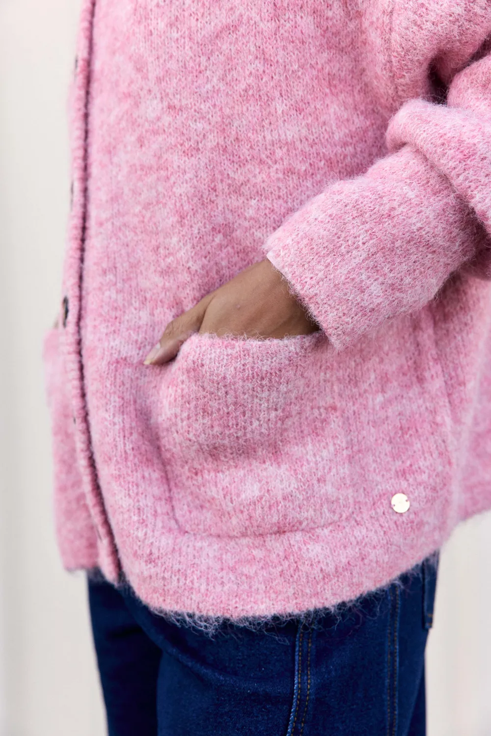 La Petite Etoile Marlin vest roze gemeleerd opstaande kraag