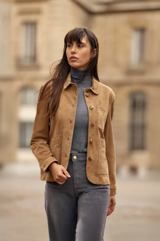 La Petite Etoile Fauline leren jas beige recht