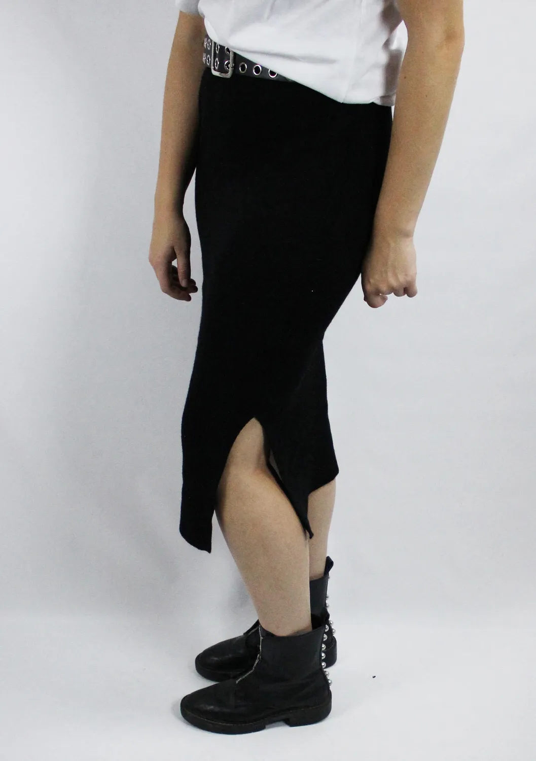 LOVEDRUNKY Knitted midi rok zwart hoge taille split
