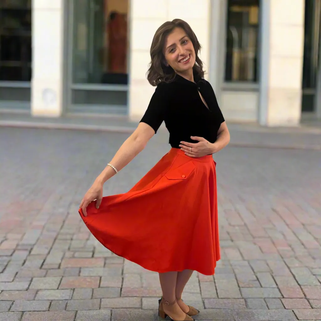 Tatyana Delilah Circle Skirt rok rood katoen zakken