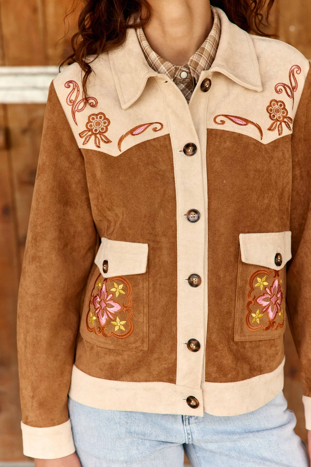 La Petite Etoile Vinao jas suedine camel borduursel