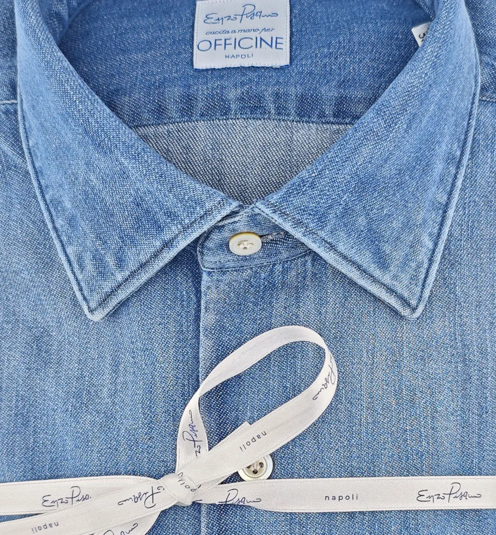 Officine Napoli Pisano 4076 510 overhemd denim katoen
