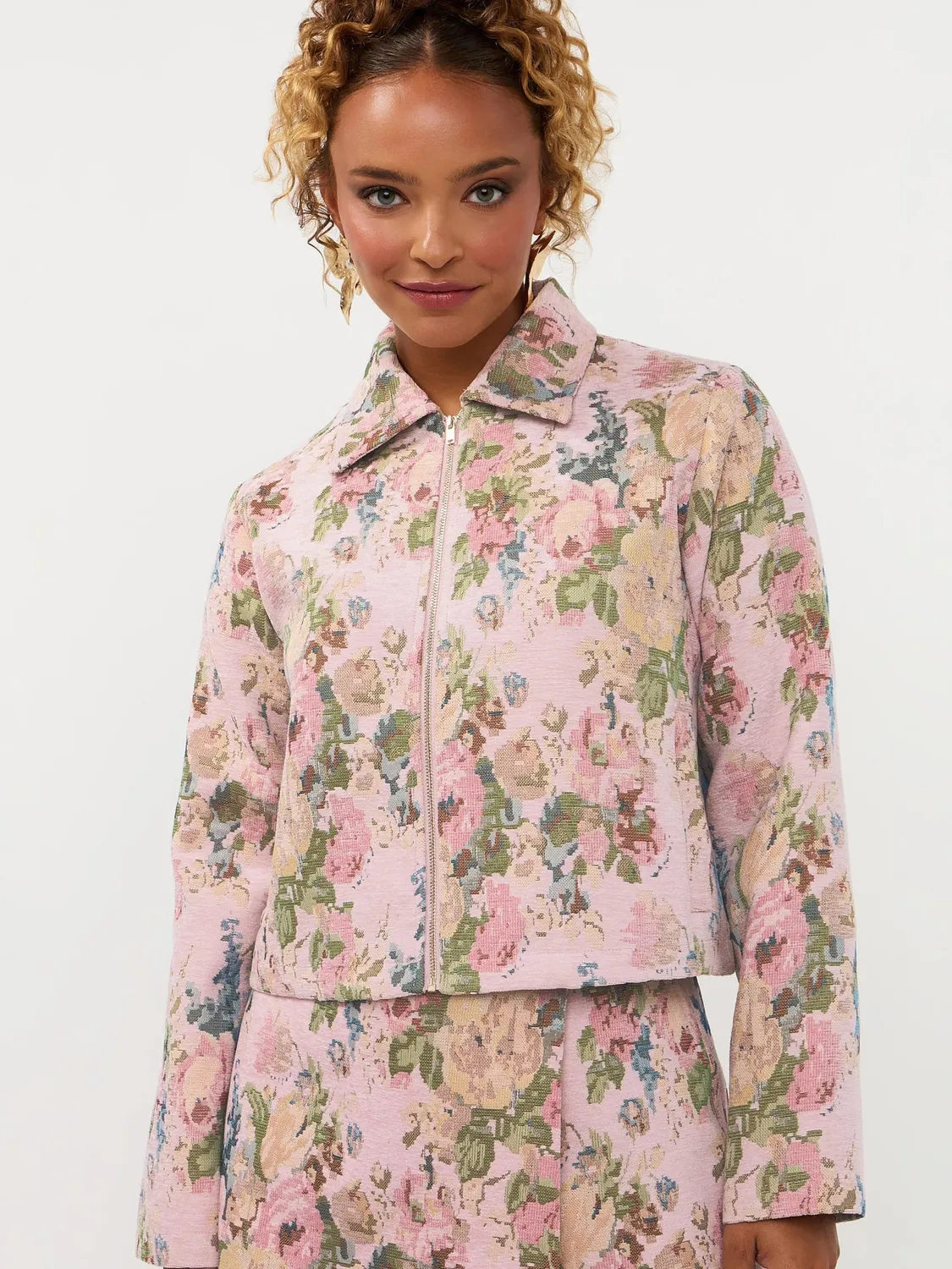 Amiek Calisto jacket roze jacquard bloemen cropped