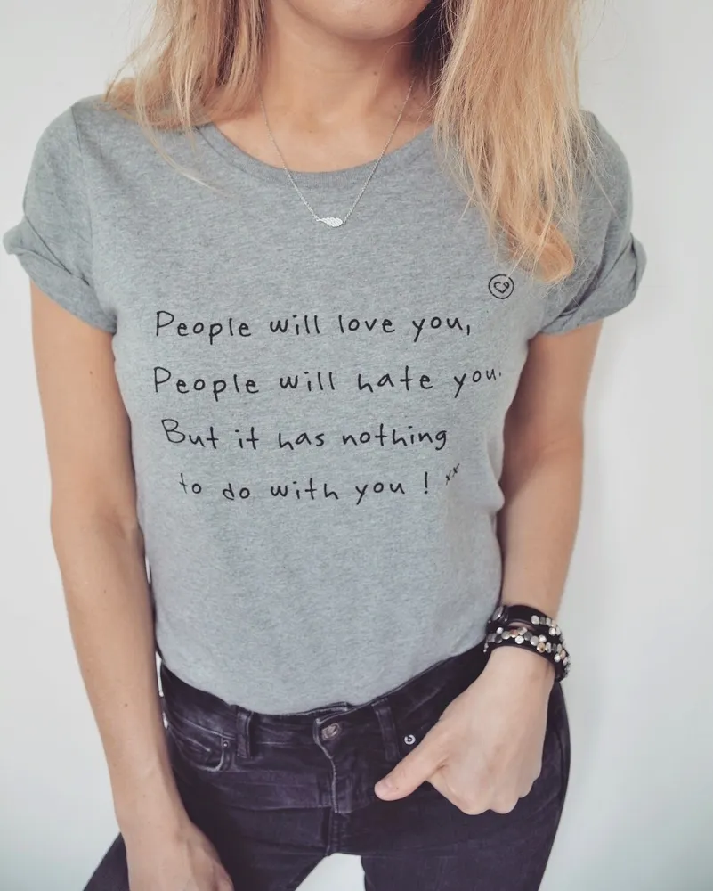 LOVEDRUNKY People Will Love You T-shirt grijs melange
