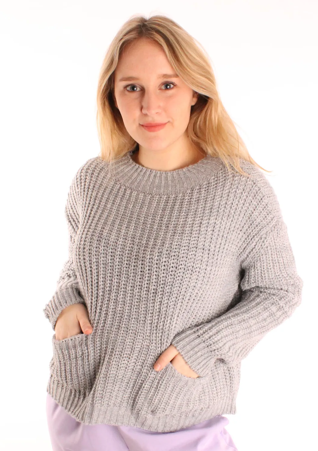 LOVEDRUNKY Pockets sweater grijs one size zakken